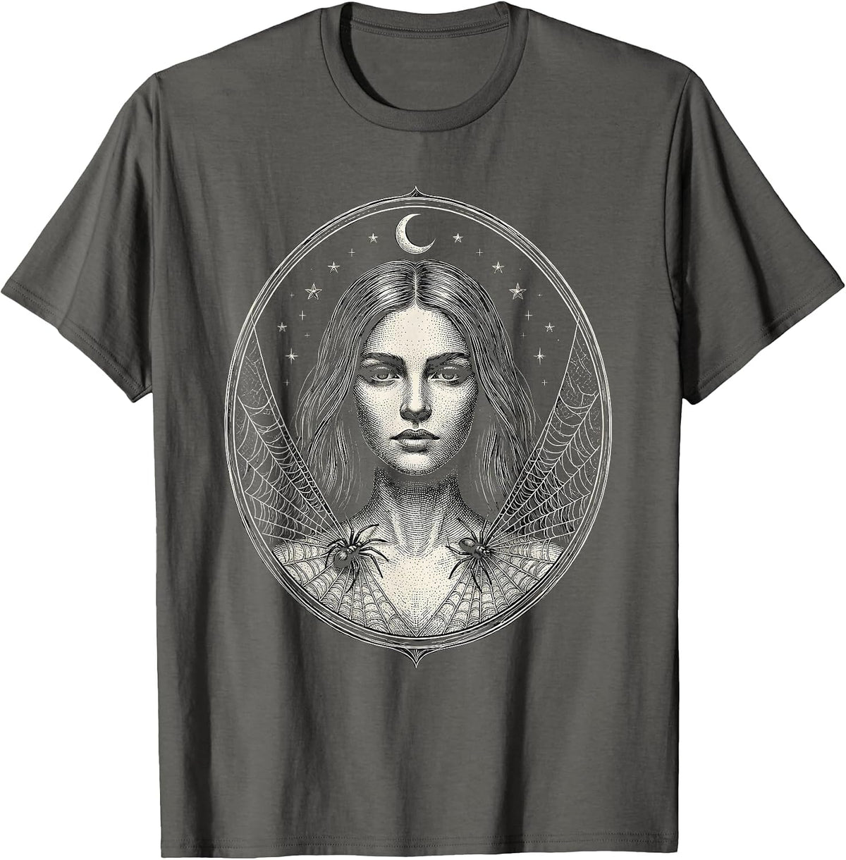 Emo Spiderweb Shoulder Tattoo Illustration T-Shirt - Asphalt Grey
