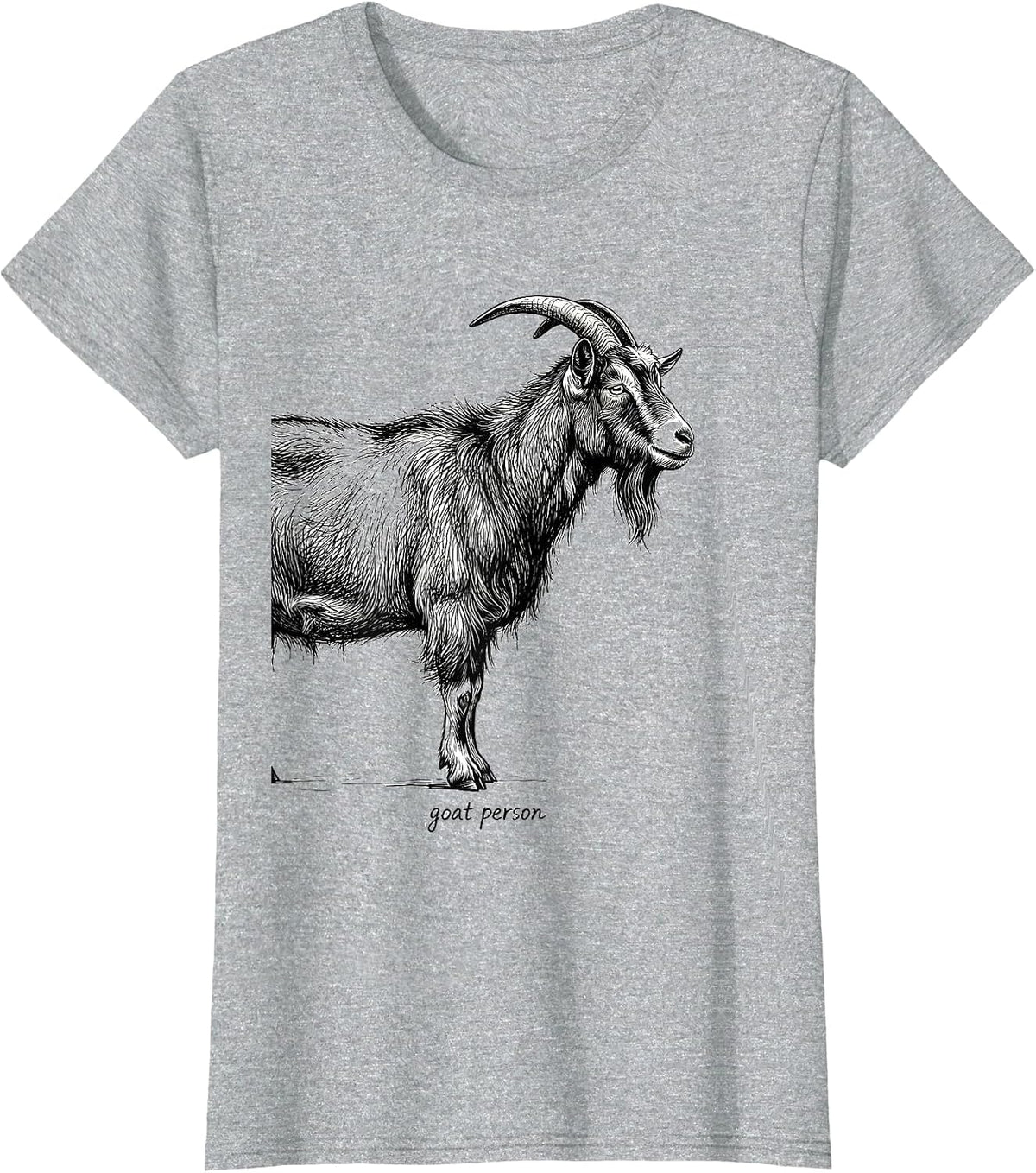 Goat Person Minimalist Scribble Line Art Graphic Wildlife T-Shirt - Heather Grey