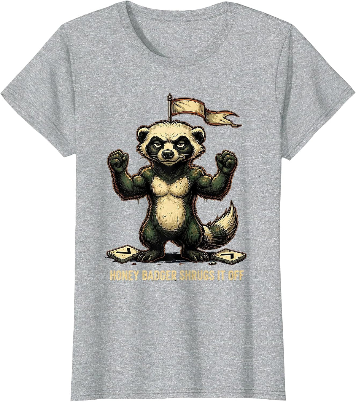 Honey Badger Shrugs It Off Vintage Funny Animal Humor T-Shirt - Heather Grey