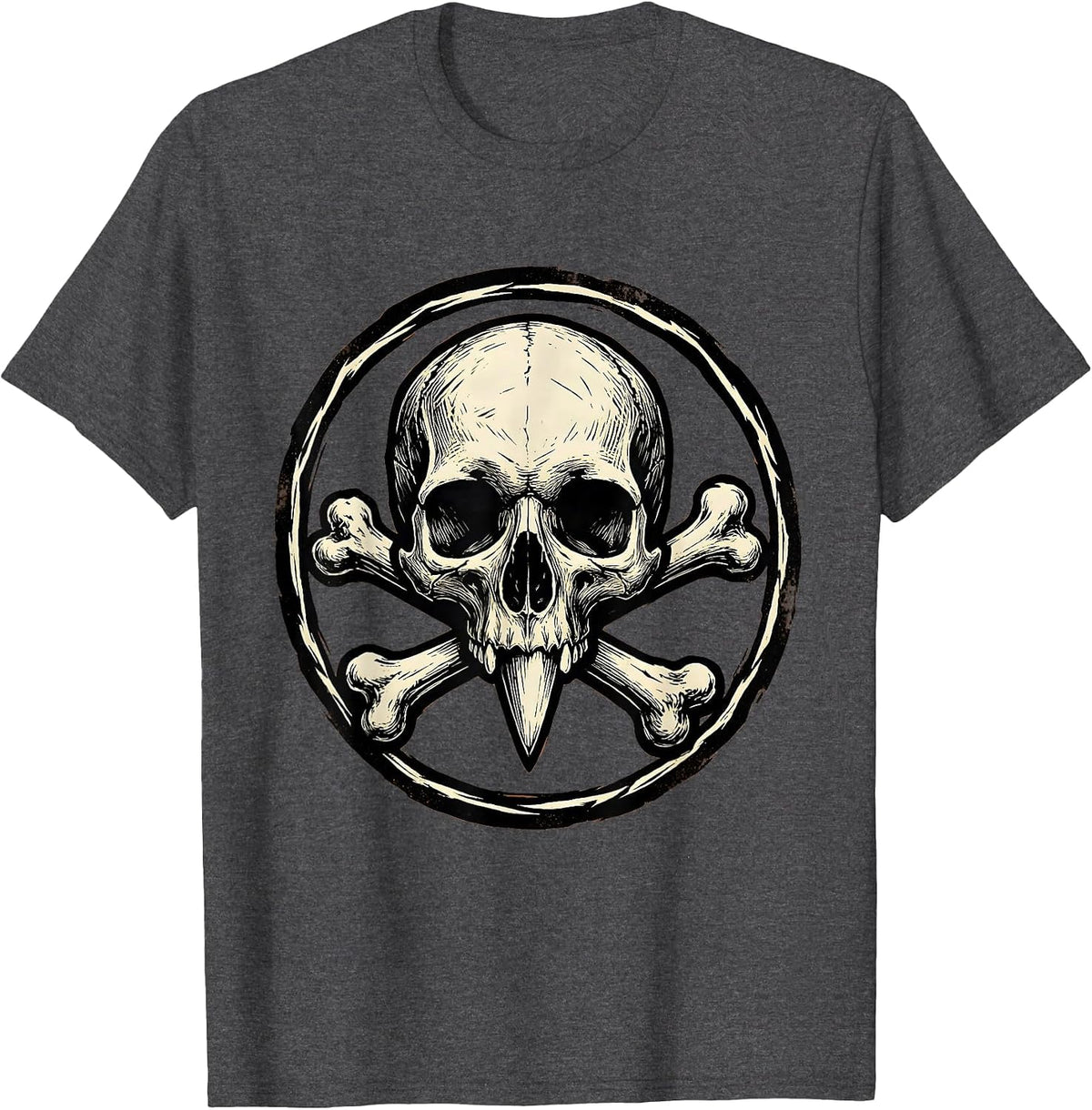 Chicken Skull Crossed Drumsticks Dark Art Design T-Shirt - Dark Heather Grey