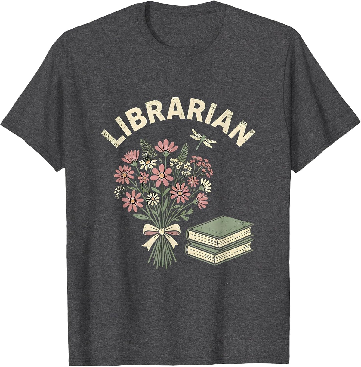 Men's Librarian Floral Boho Teacher Gift School Start Appreciation T-Shirt - Dark Heather Grey
