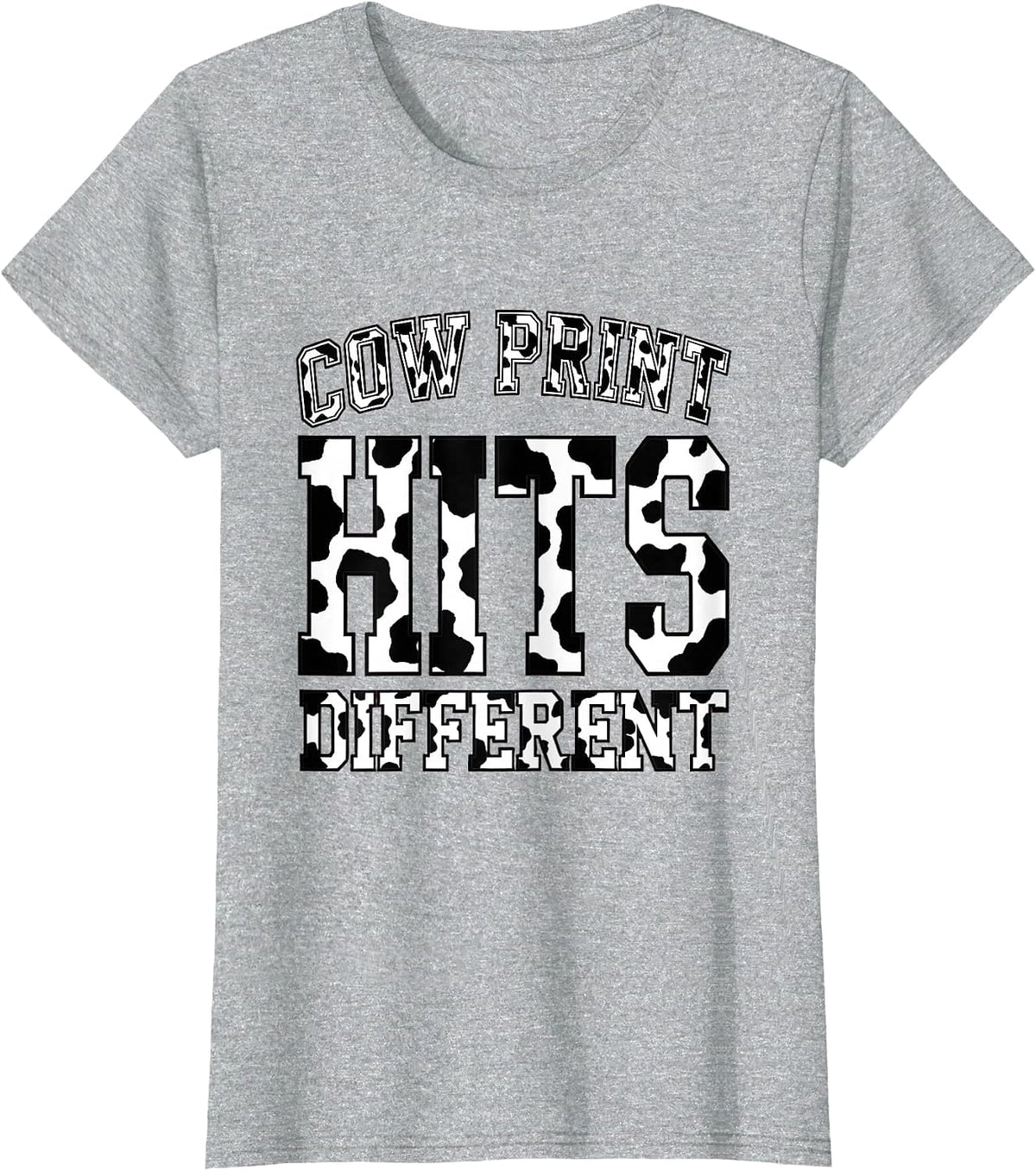 Cow Print Hits Different Bold Animal Pattern Design T-Shirt - Heather Grey