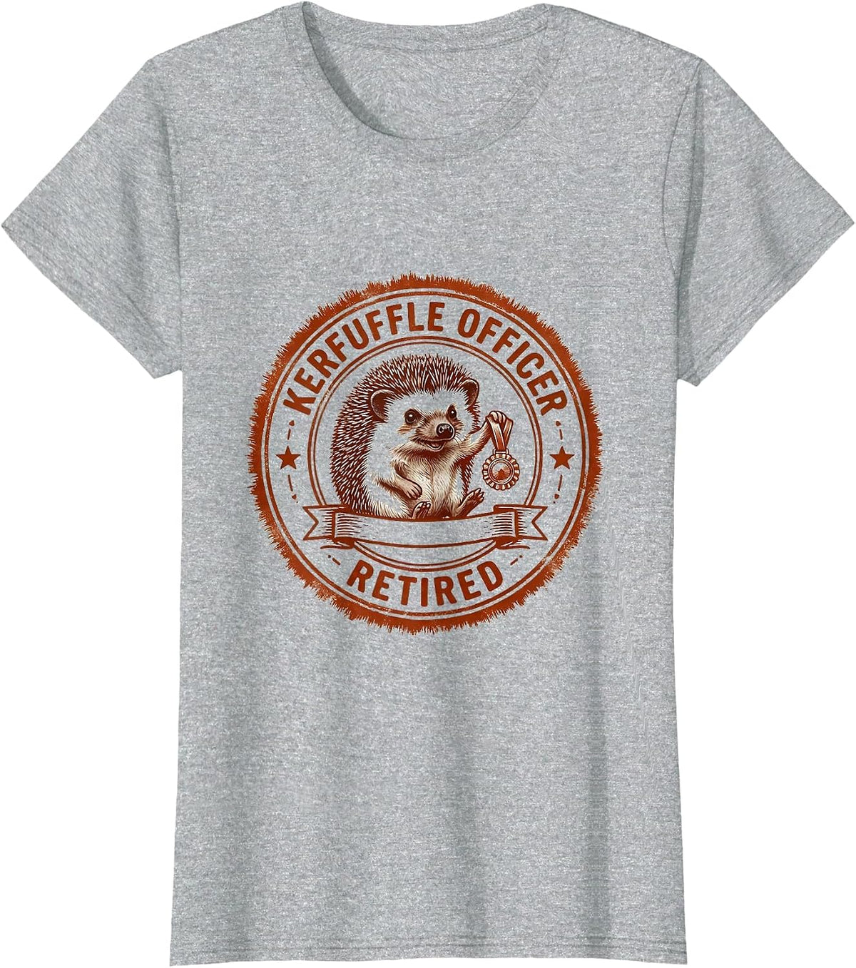 Kerfuffle Officer, Retired Whimsical Hedgehog Meme Humor T-Shirt - Heather Grey