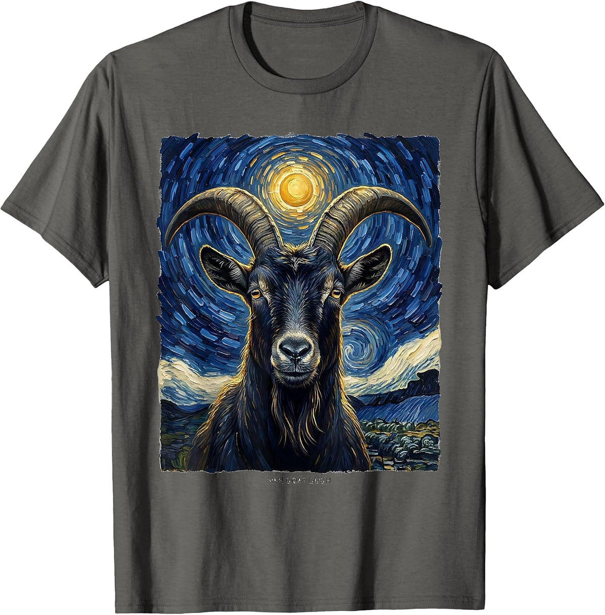 Van Goat Gogh Whimsical Art Meme Pet Lover Gift T-Shirt - Asphalt Grey