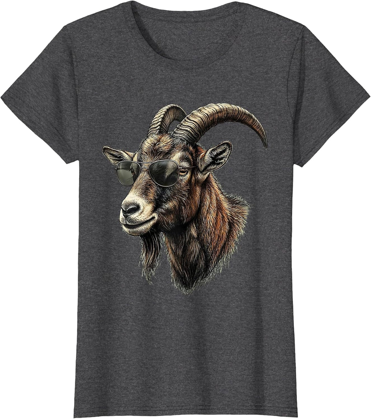Women's Goat with Sunglasses Cool Animal Humor Novelty T-Shirt - Dark Heather Grey