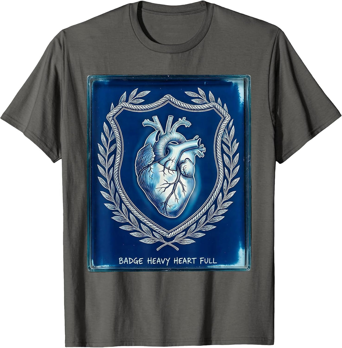 Men's Badge Heavy Heart Full Law Enforcement Design T-Shirt - Asphalt Grey