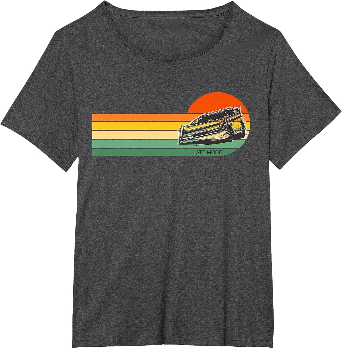 Retro Sunset Late Model Dirt Track Racing T-Shirt - Dark Heather Grey