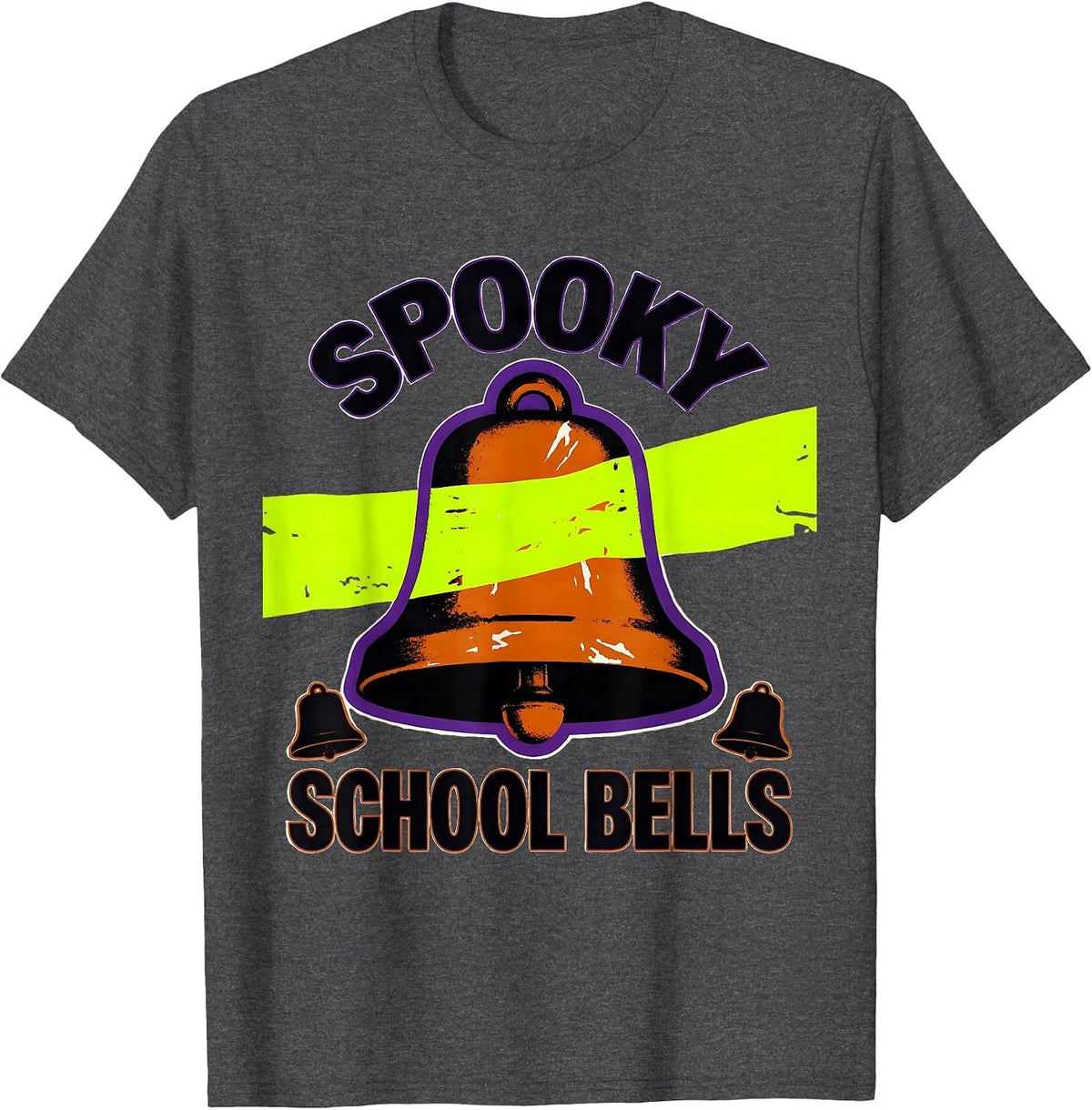 Spooky School Bells Funny Teacher Halloween Ghost T-Shirt - Dark Heather Grey