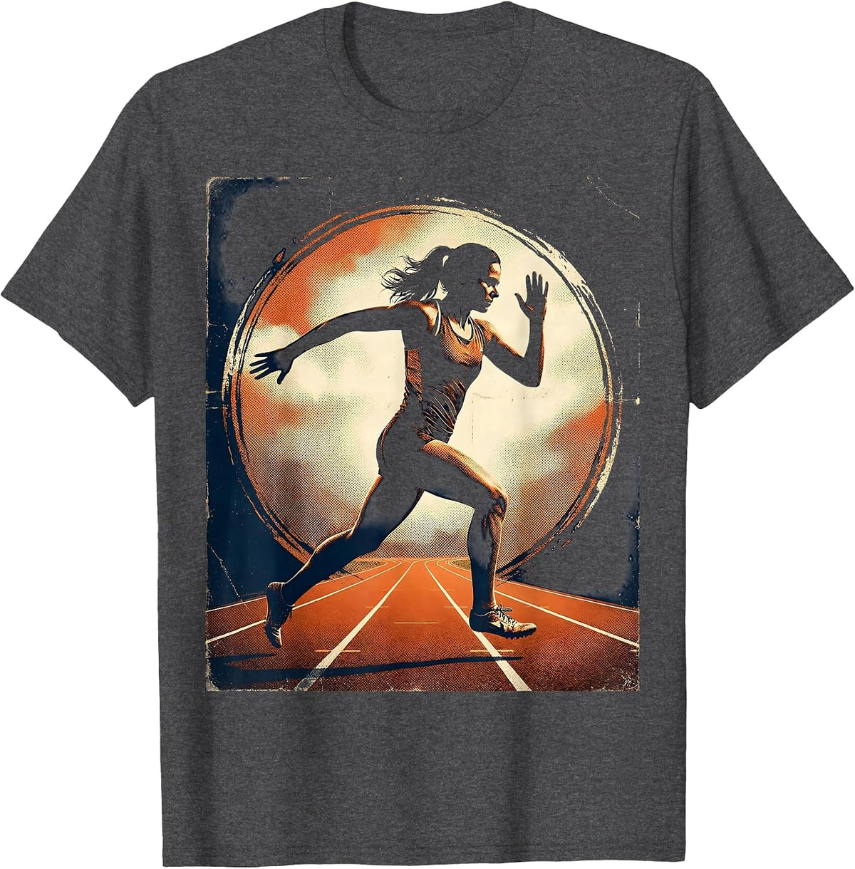 HBCU Track Athlete Mid-Stride Graphic Design T-Shirt - Dark Heather Grey