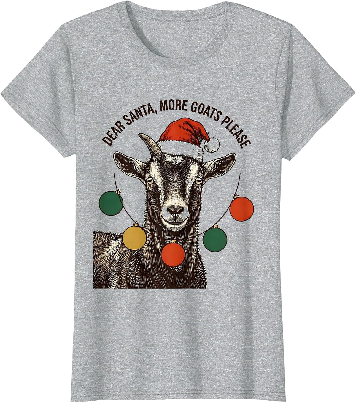 Dear Santa, More Goats Please Whimsical Christmas Goat Lover T-Shirt - Heather Grey