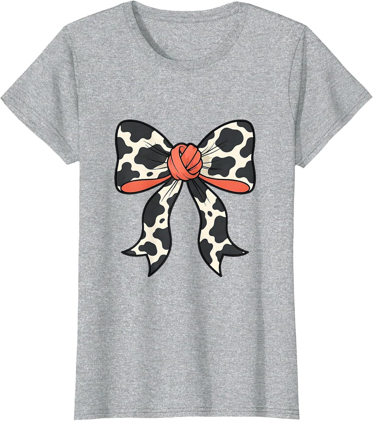 Coquette Bow Cow Print Cute Cow Lover Cow Mom T-Shirt - Heather Grey