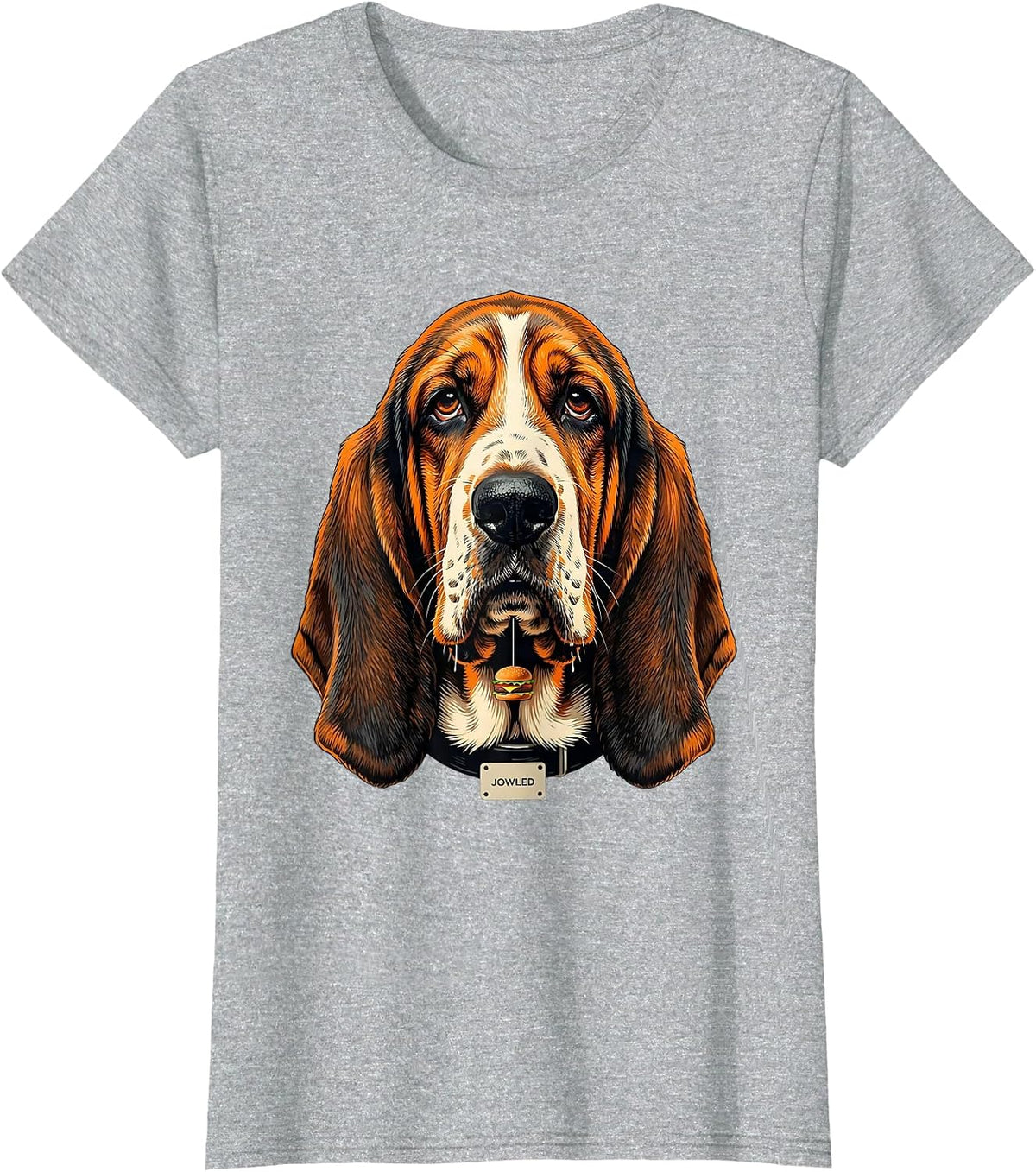 JOWLED Funny Basset Hound Dog Jowls Burger Drooling Dog Mom T-Shirt - Heather Grey