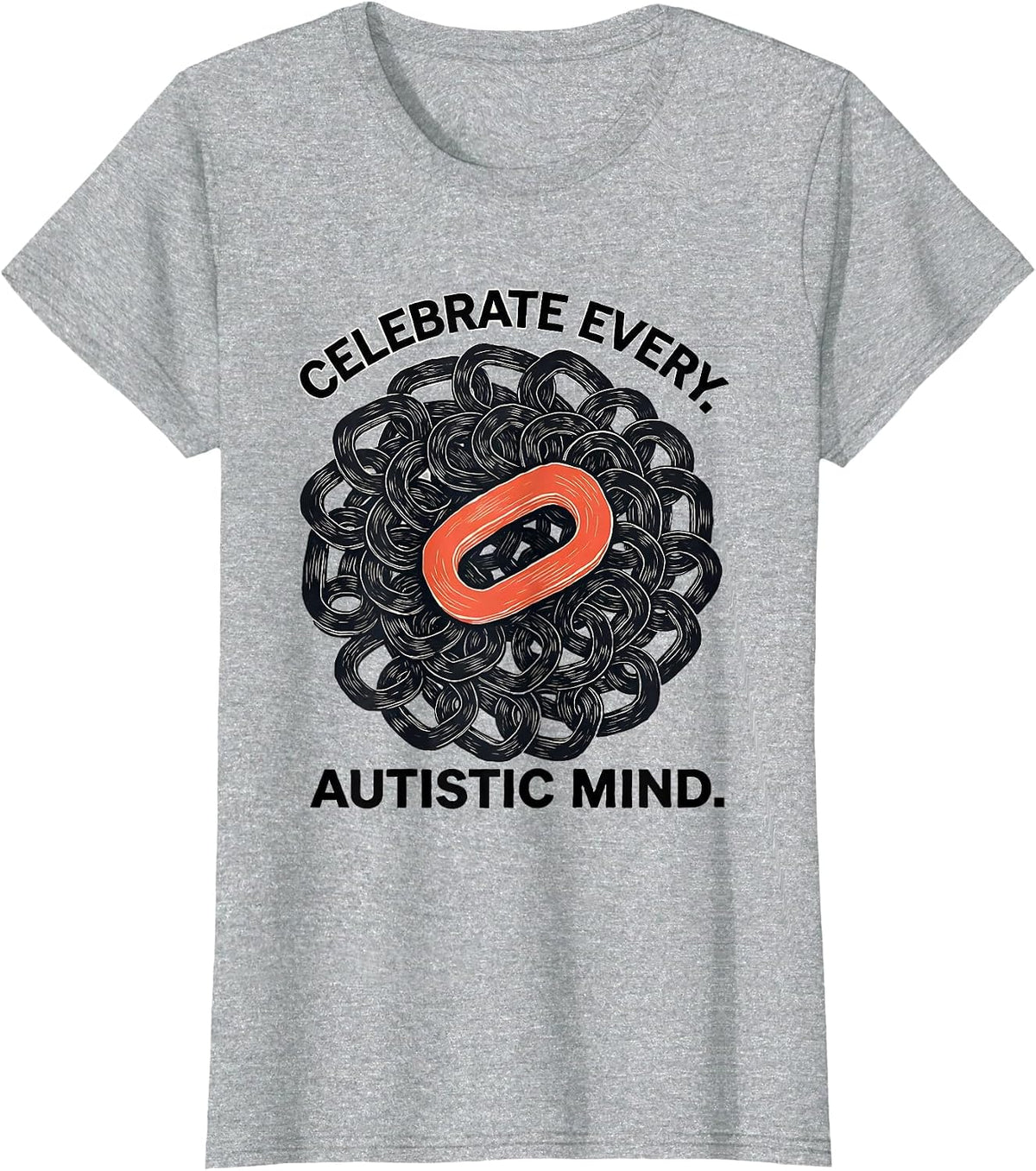 Celebrate Every Autistic Mind Linocut Neurodiversity Gift T-Shirt - Heather Grey