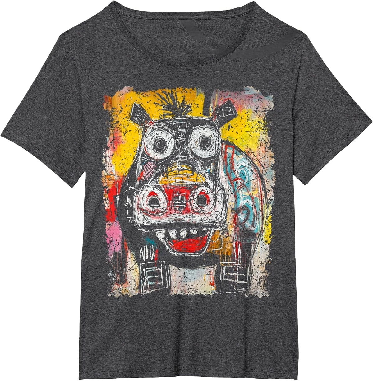 Pop Art Style Hippopotamus 90s Graffiti T-Shirt - Dark Heather Grey