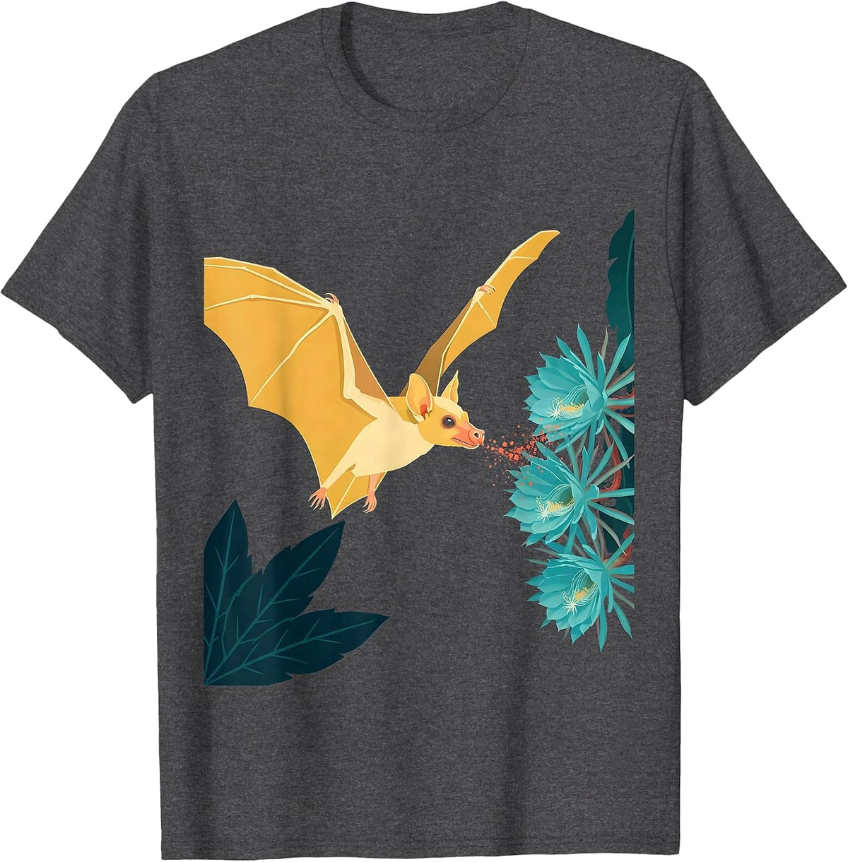 Men's Nectar Bat Flight Floral Gothic Halloween Nature Lover T-Shirt - Dark Heather Grey