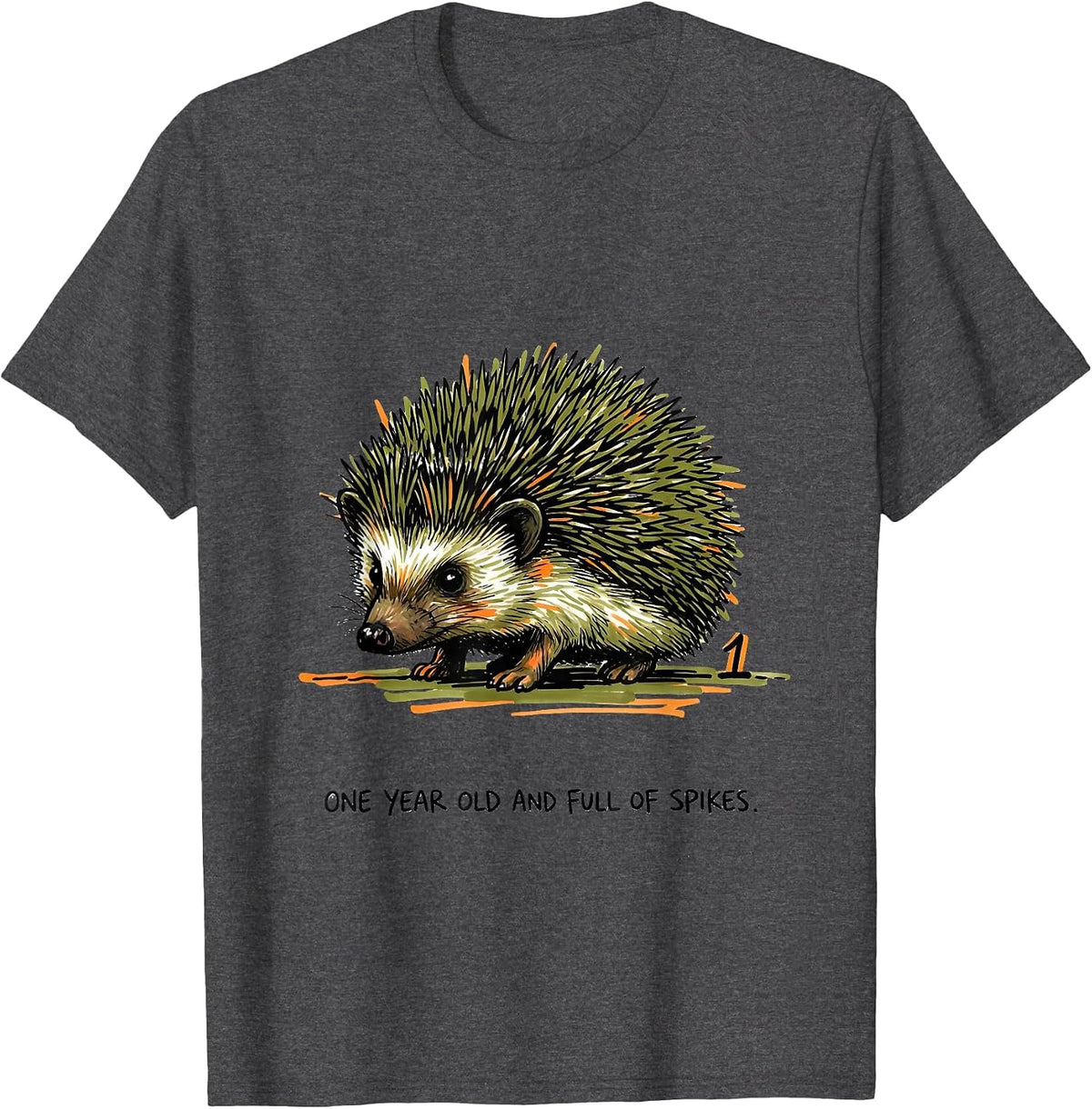 One Year Old And Full Of Spikes Playful Hedgehog First T-Shirt - Dark Heather Grey