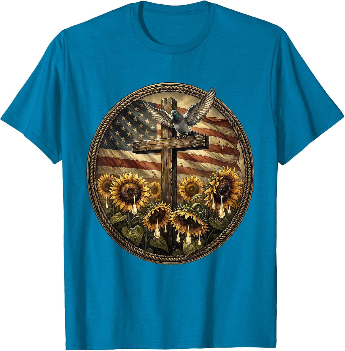 September 11 Memorial Tears and Sunflowers Design T-Shirt - Sapphire Blue