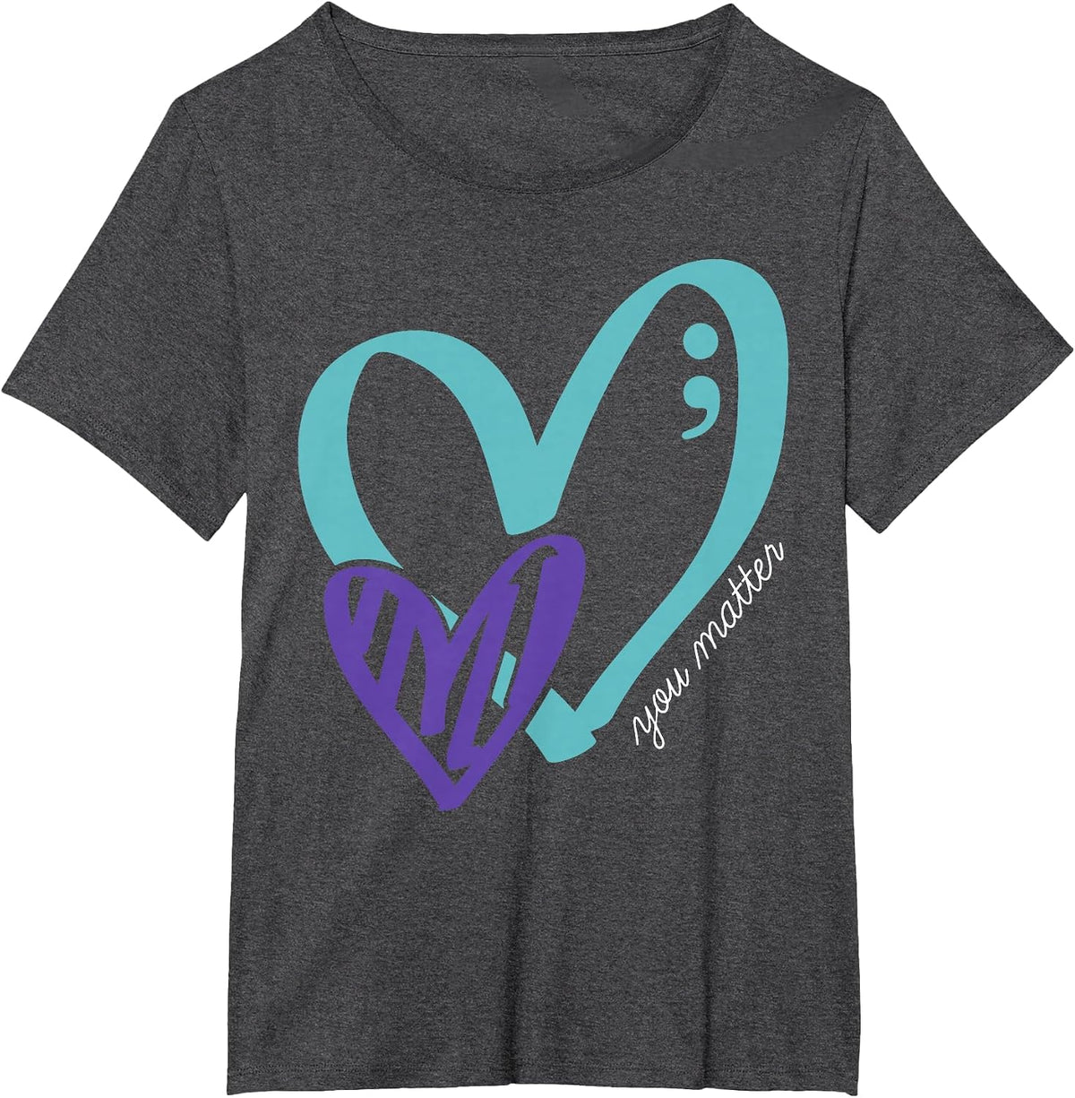 You Matter Suicide Prevention Awareness Teal Purple Heart T-Shirt - Dark Heather Grey