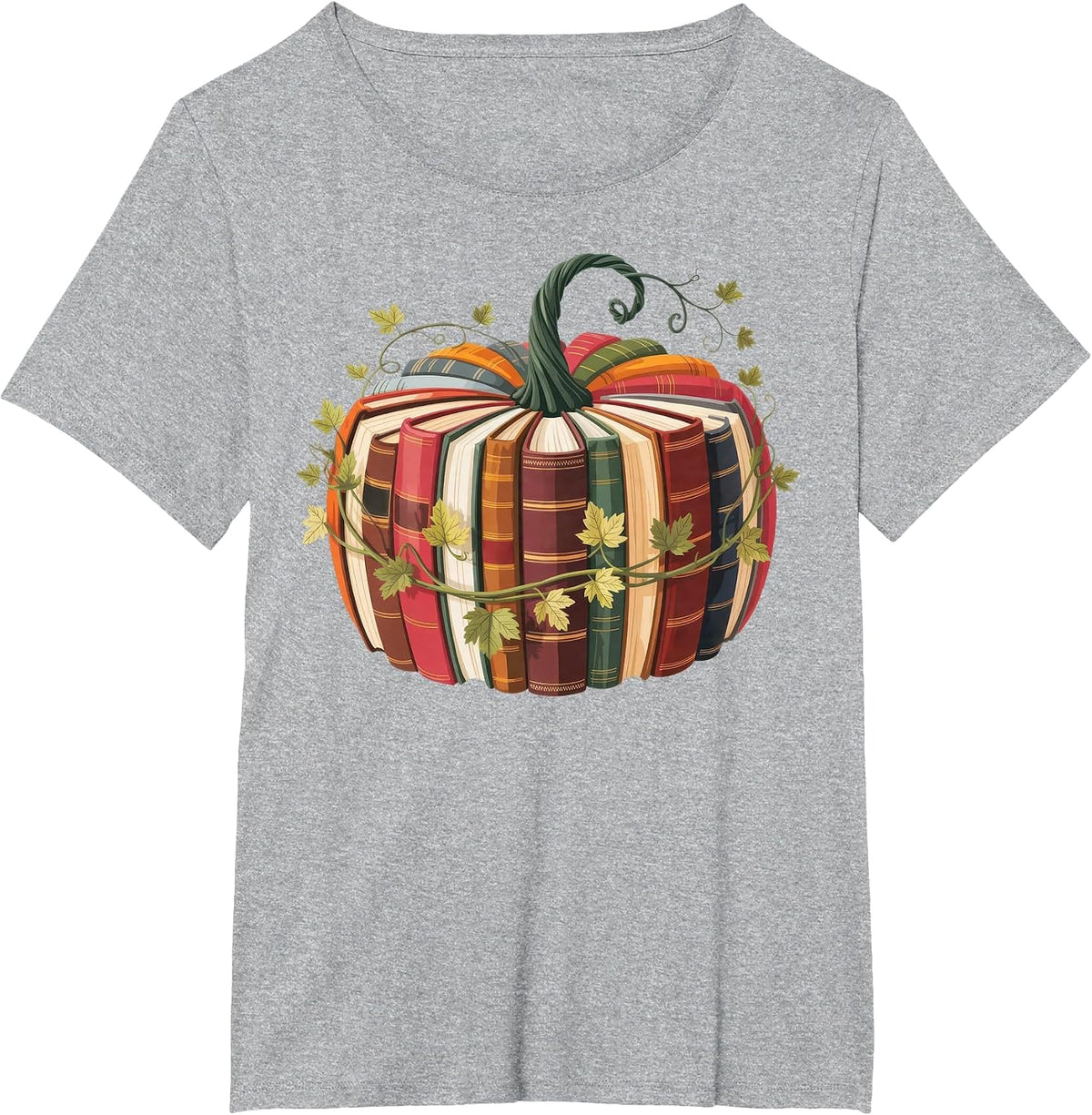 Fall Book Pumpkin Retro Reading Halloween Teacher T-Shirt - Heather Grey