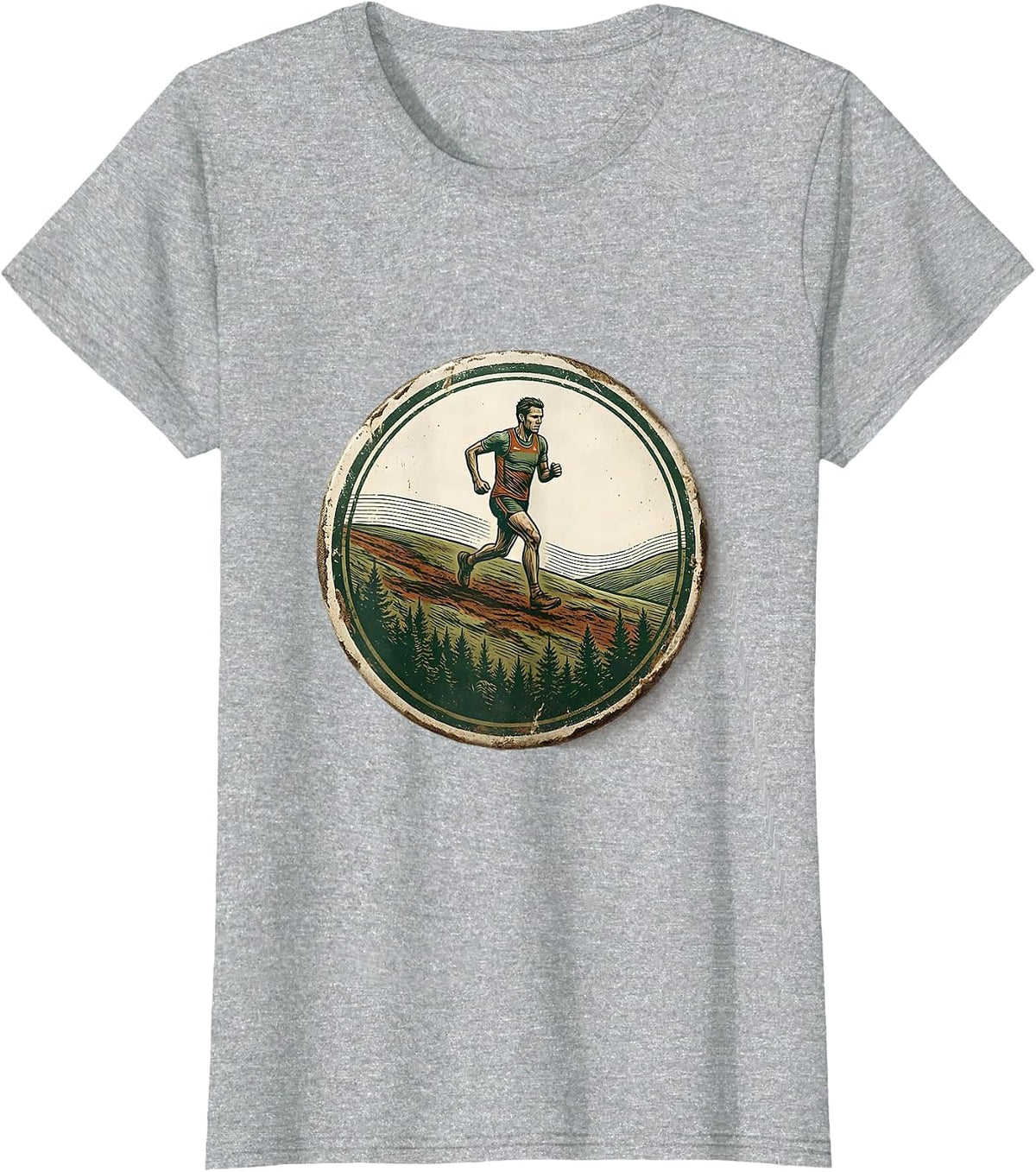 Sealed Runner Badge Vintage Cross Country Running Team T-Shirt - Heather Grey