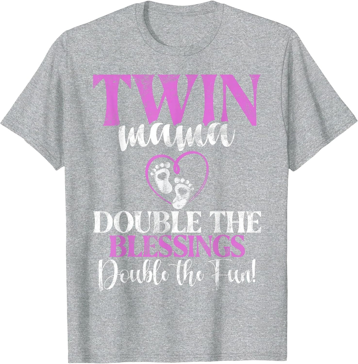 Twin Mama Double the Blessings Double the Fun Twin Mom T-Shirt - Heather Grey