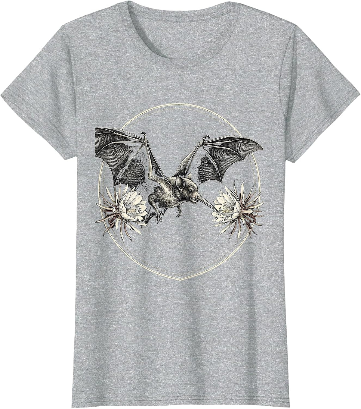 Women's Circular Shield Nectar Bat Nature Gothic Halloween T-Shirt - Heather Grey