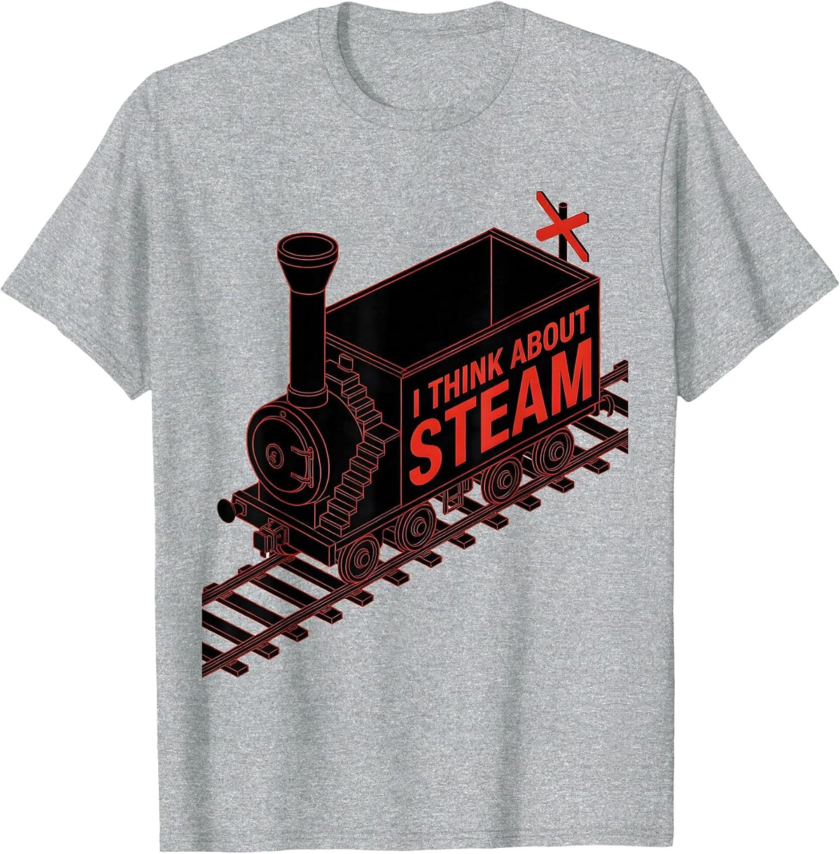 Men's I Think About Steam Geometric Vintage Steam Locomotive Train T-Shirt - Heather Grey