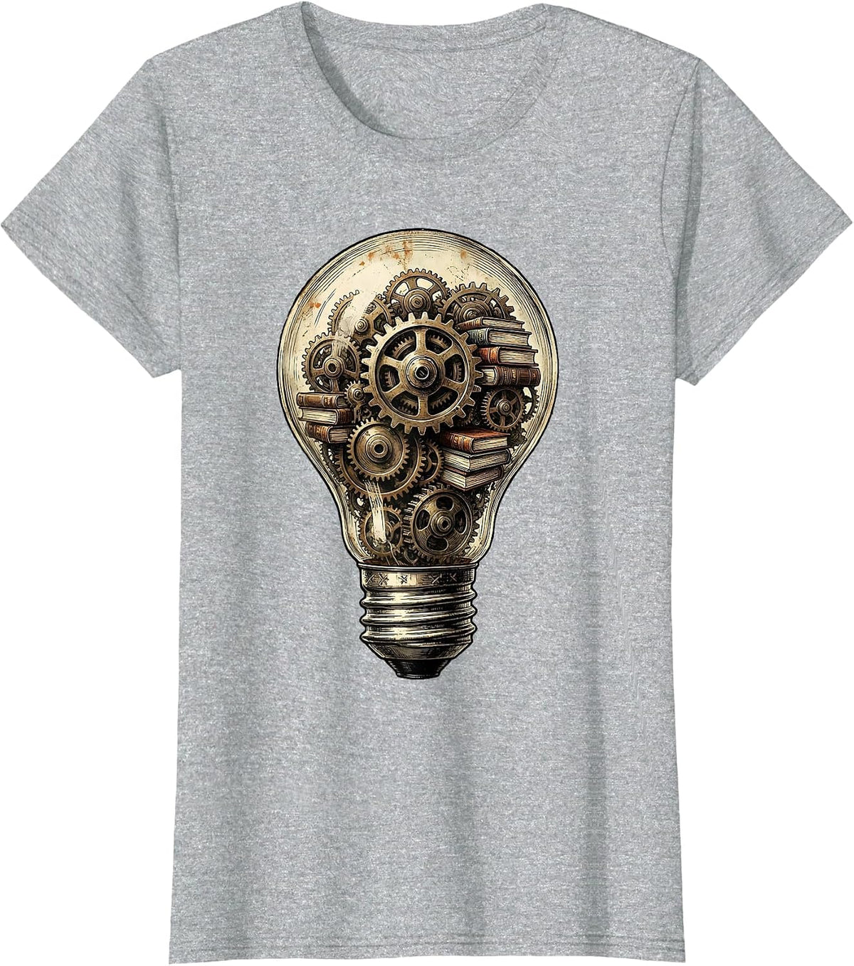Lightbulb Gears and Books Teacher Illustration T-Shirt - Heather Grey