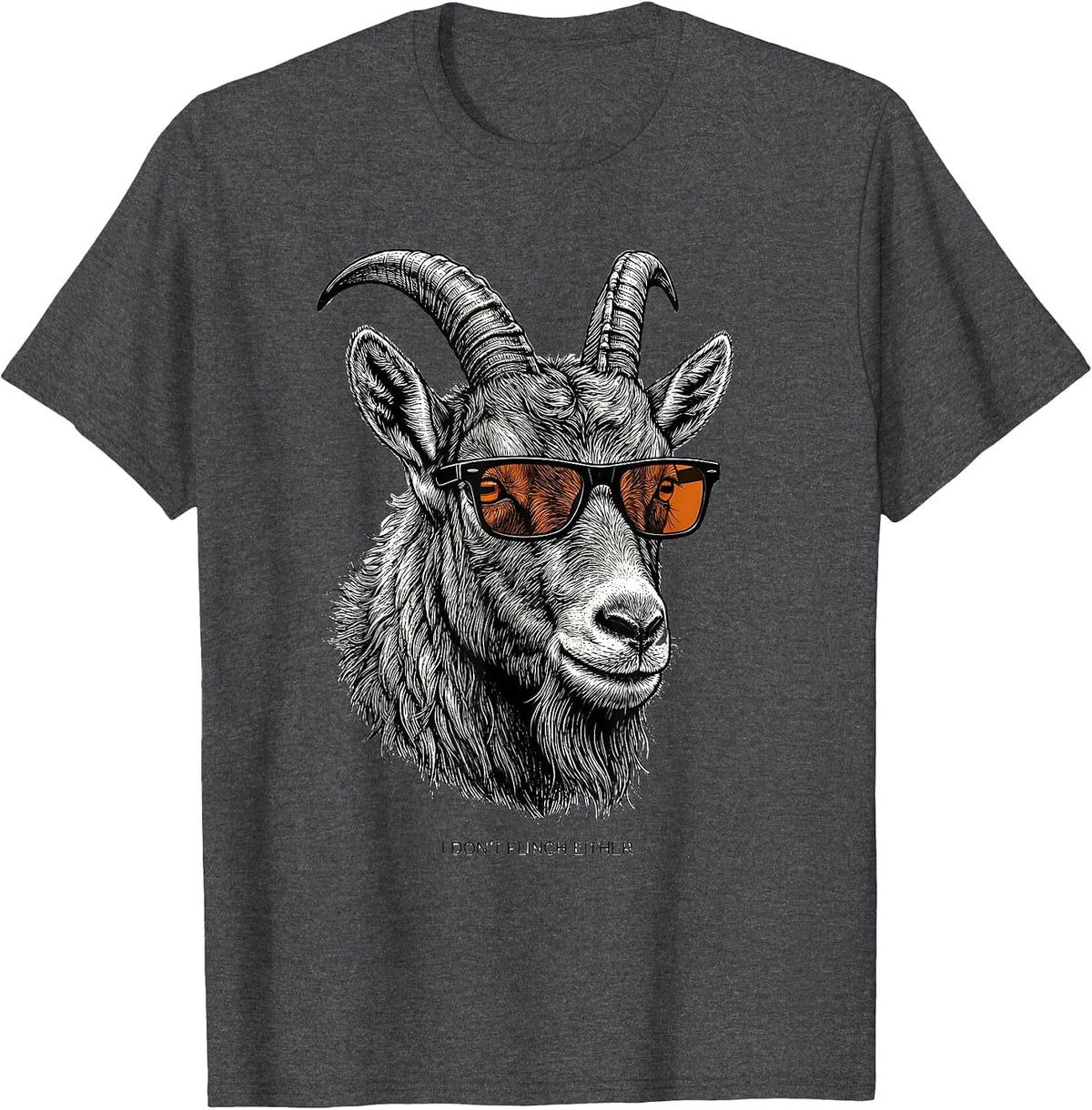 I Don't Flinch Either Cool Mountain Goat Wearing Sunglasses T-Shirt - Dark Heather Grey