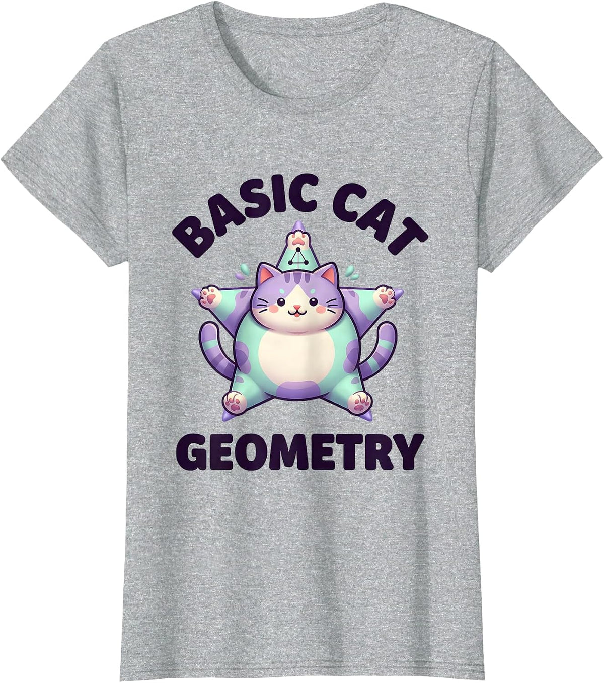 Women's Basic Cat Geometry Cute Kawaii Math Teacher Cat Lover Gift T-Shirt - Heather Grey