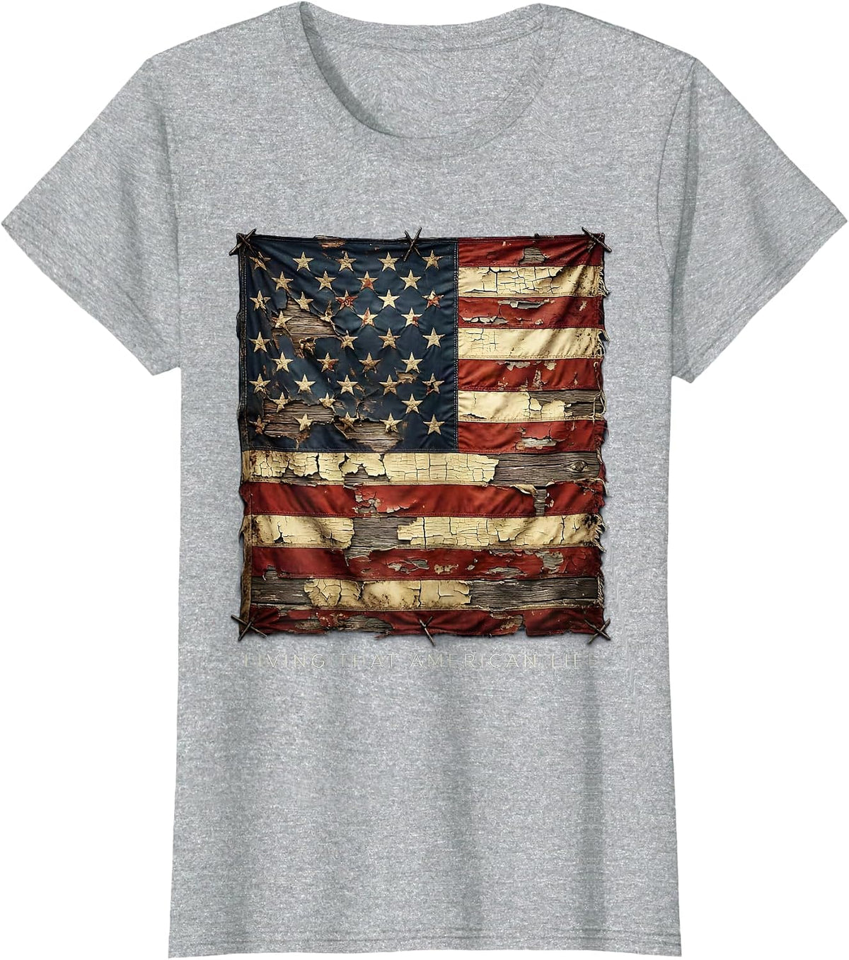 Living That American Life Patriotic Design T-Shirt - Heather Grey