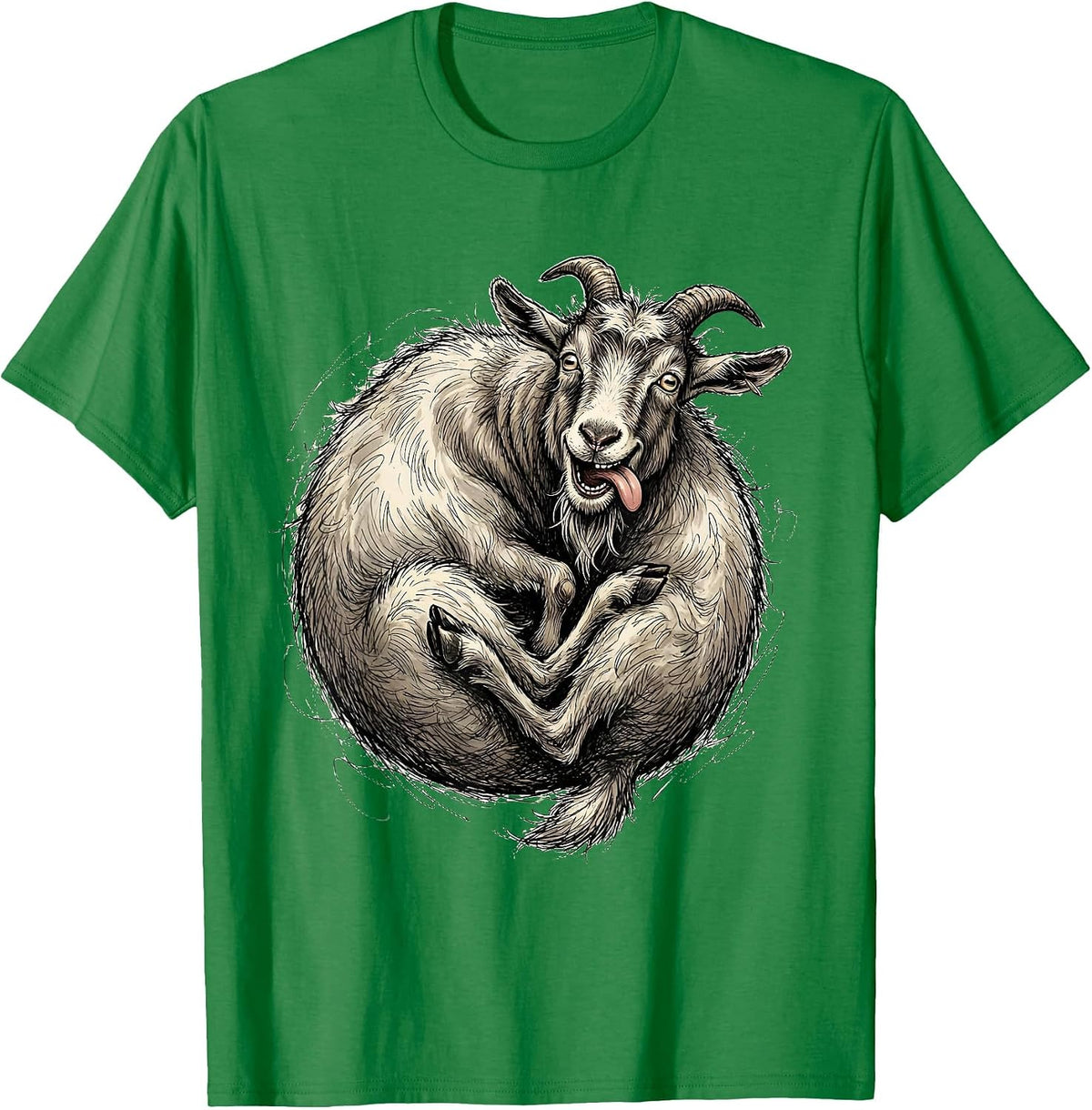 Men's Derpy Goat Eating Its Own Tail Funny Art T-Shirt - Kelly Green
