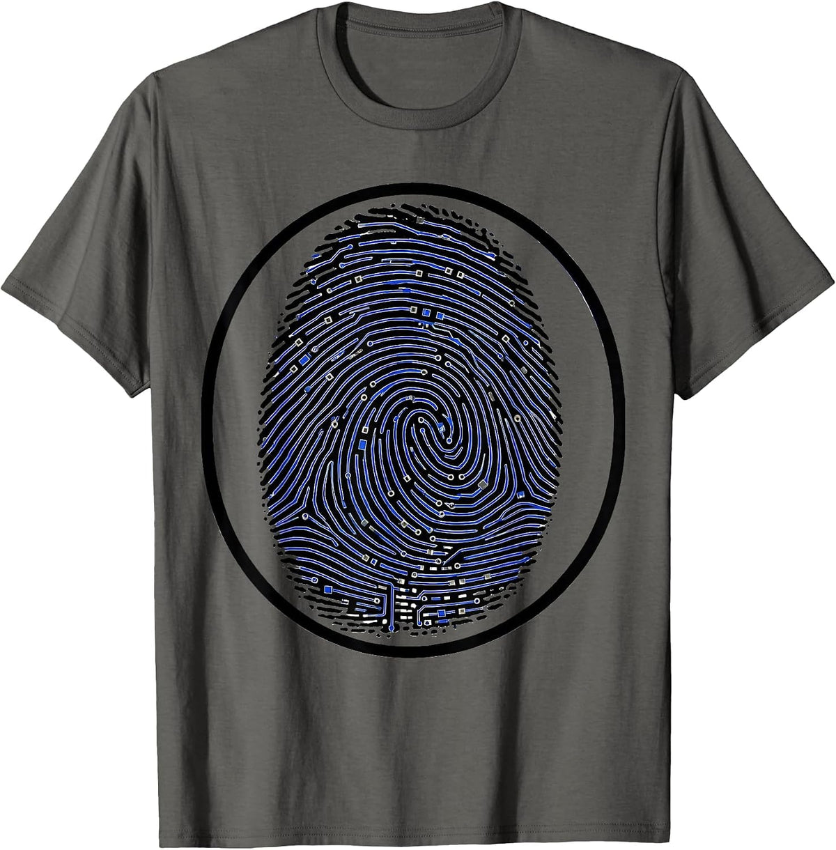 Fingerprint Circuit Board Cybersecurity Graphic T-Shirt - Asphalt Grey