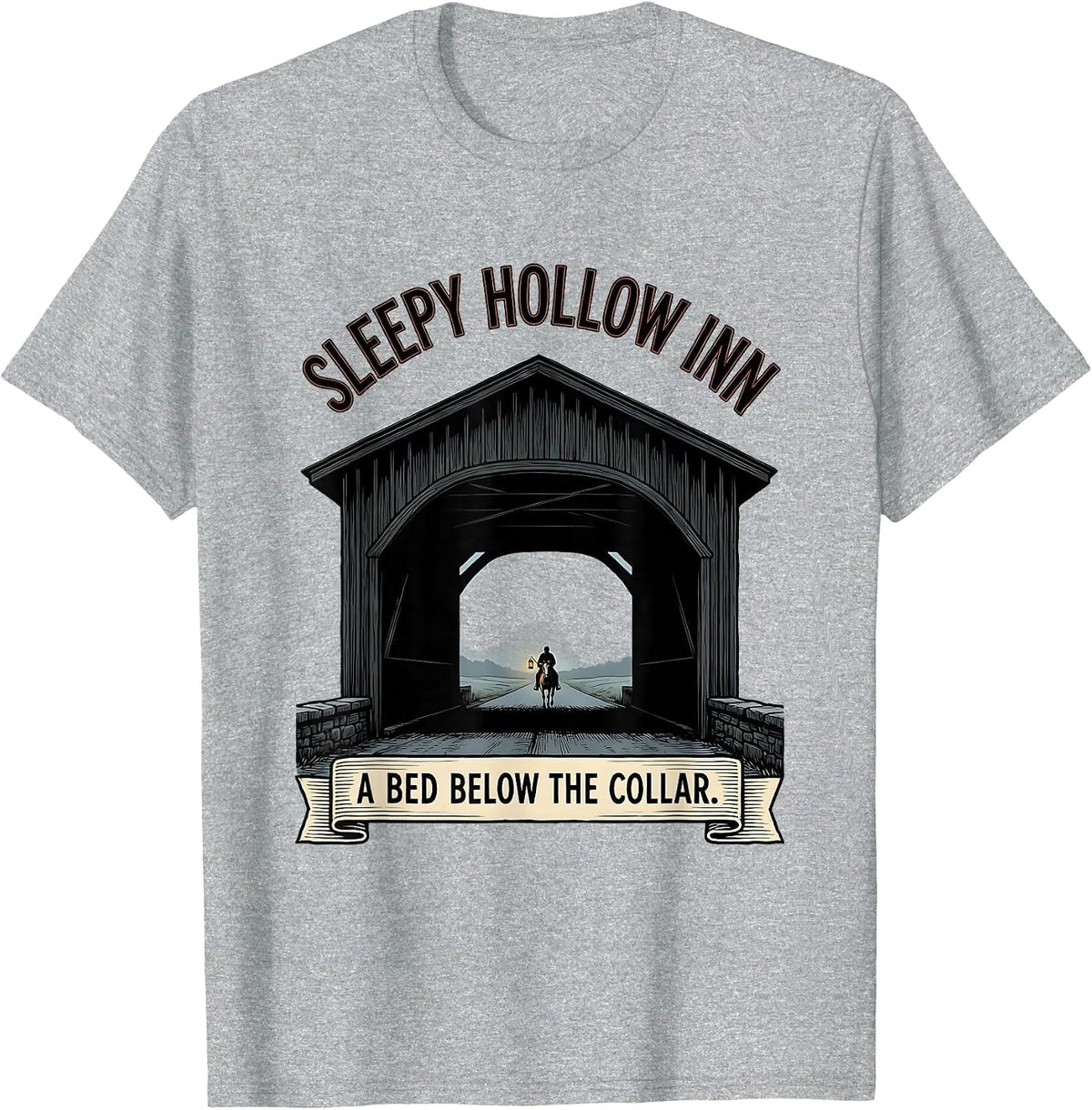 Men's Sleepy Hollow Inn A Bed Below The Collar Gothic T-Shirt - Heather Grey