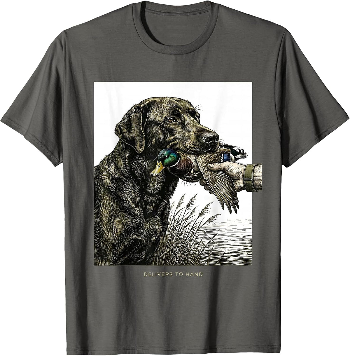 Delivers To Hand Monochromatic Labrador Duck Hunting T-Shirt - Asphalt Grey