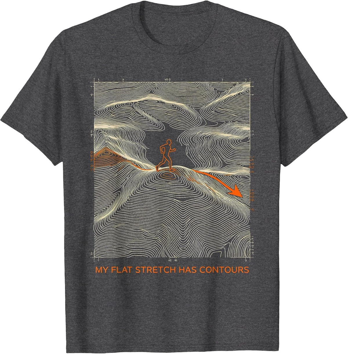 MY FLAT STRETCH HAS CONTOURS Funny Cross Country Runner Gift T-Shirt - Dark Heather Grey