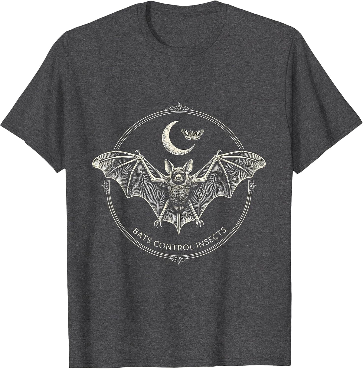 Men's Bats Control Insects Mystic Celestial Bat Lover Halloween T-Shirt - Dark Heather Grey