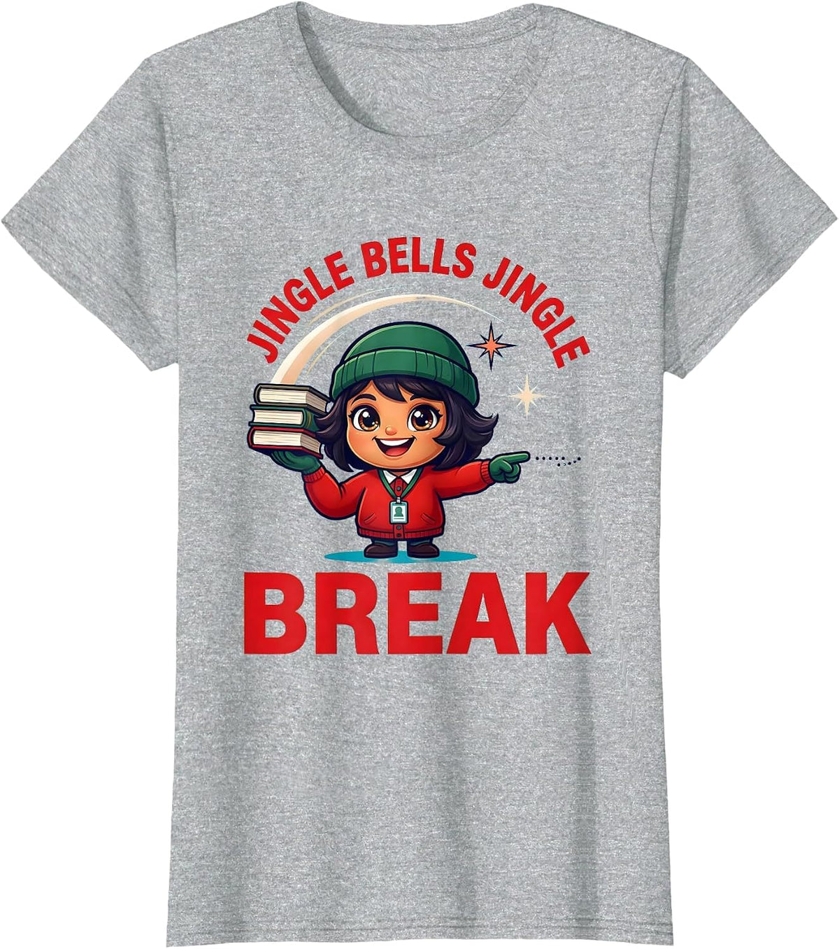 JINGLE BELLS JINGLE BREAK Funny School Staff Christmas T-Shirt - Heather Grey