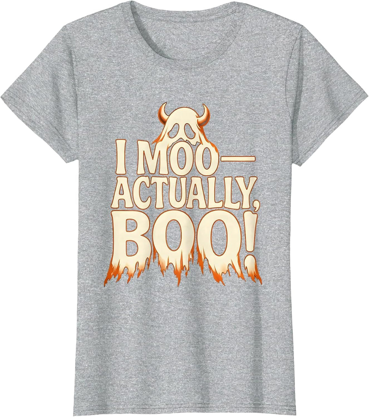 I Moo—Actually, Boo! Funny Highland Cow Ghost Halloween T-Shirt - Heather Grey