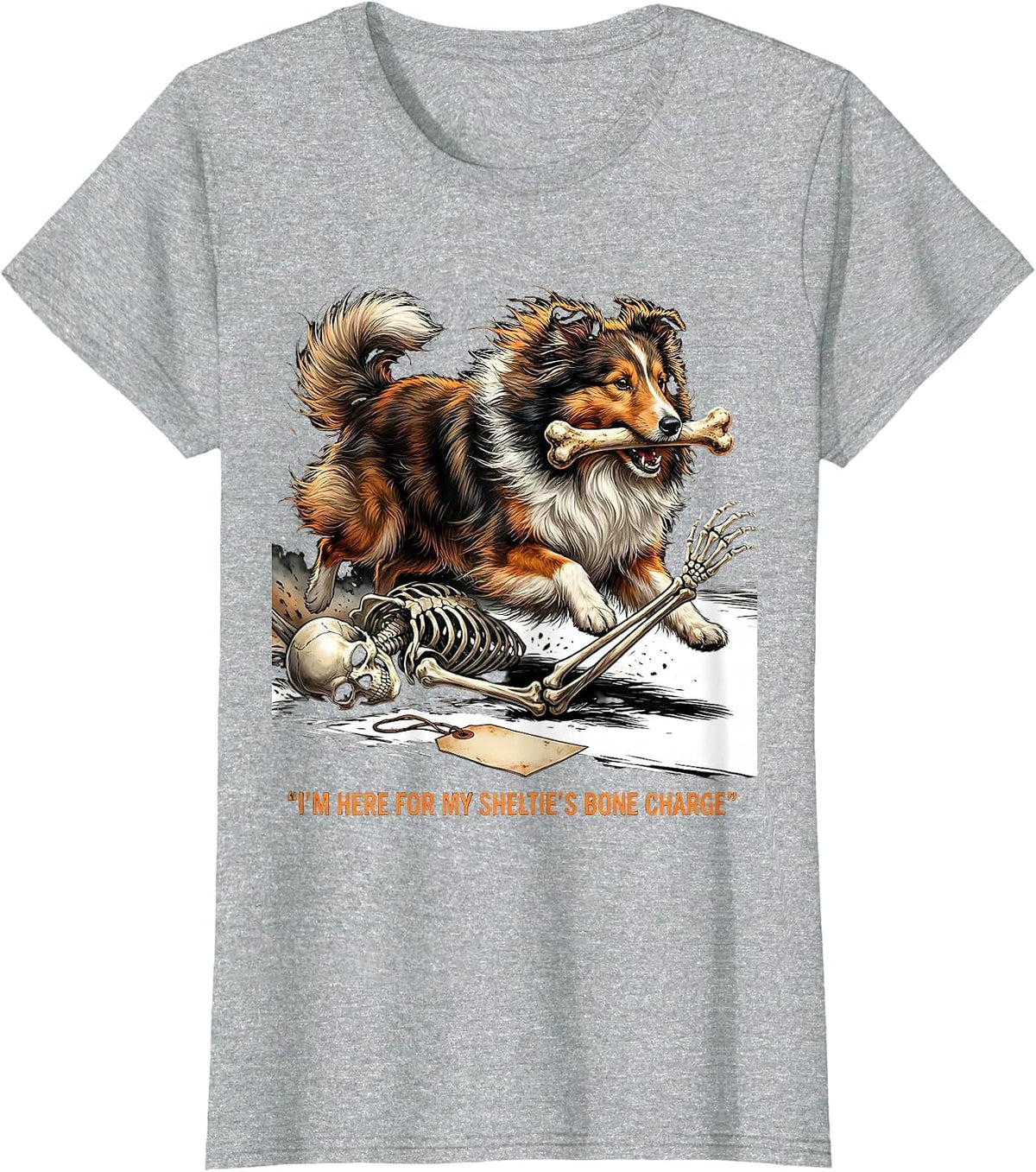 I'm Here for My Sheltie's Bone Charge Funny Dog Mom T-Shirt - Heather Grey