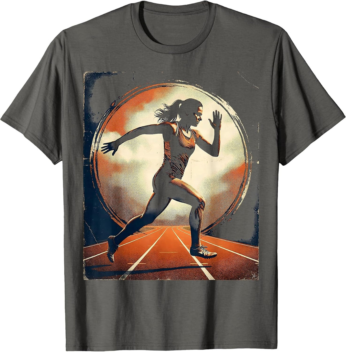 HBCU Track Athlete Mid-Stride Graphic Design T-Shirt - Asphalt Grey