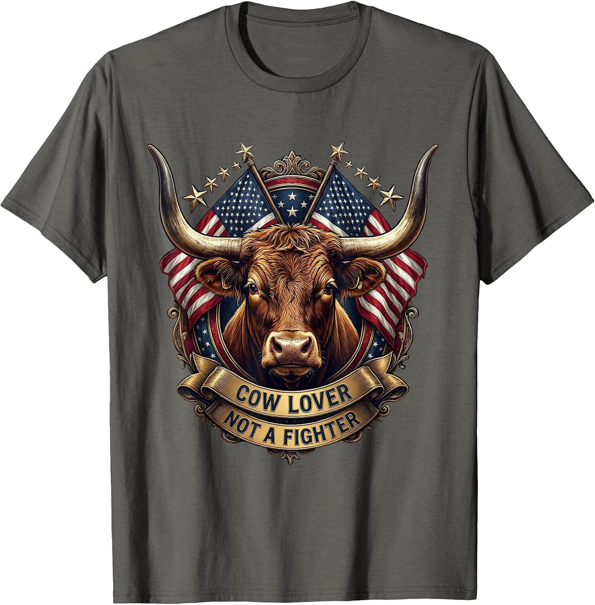 Cow Lover Not A Fighter Funny Cattle Design T-Shirt - Asphalt Grey