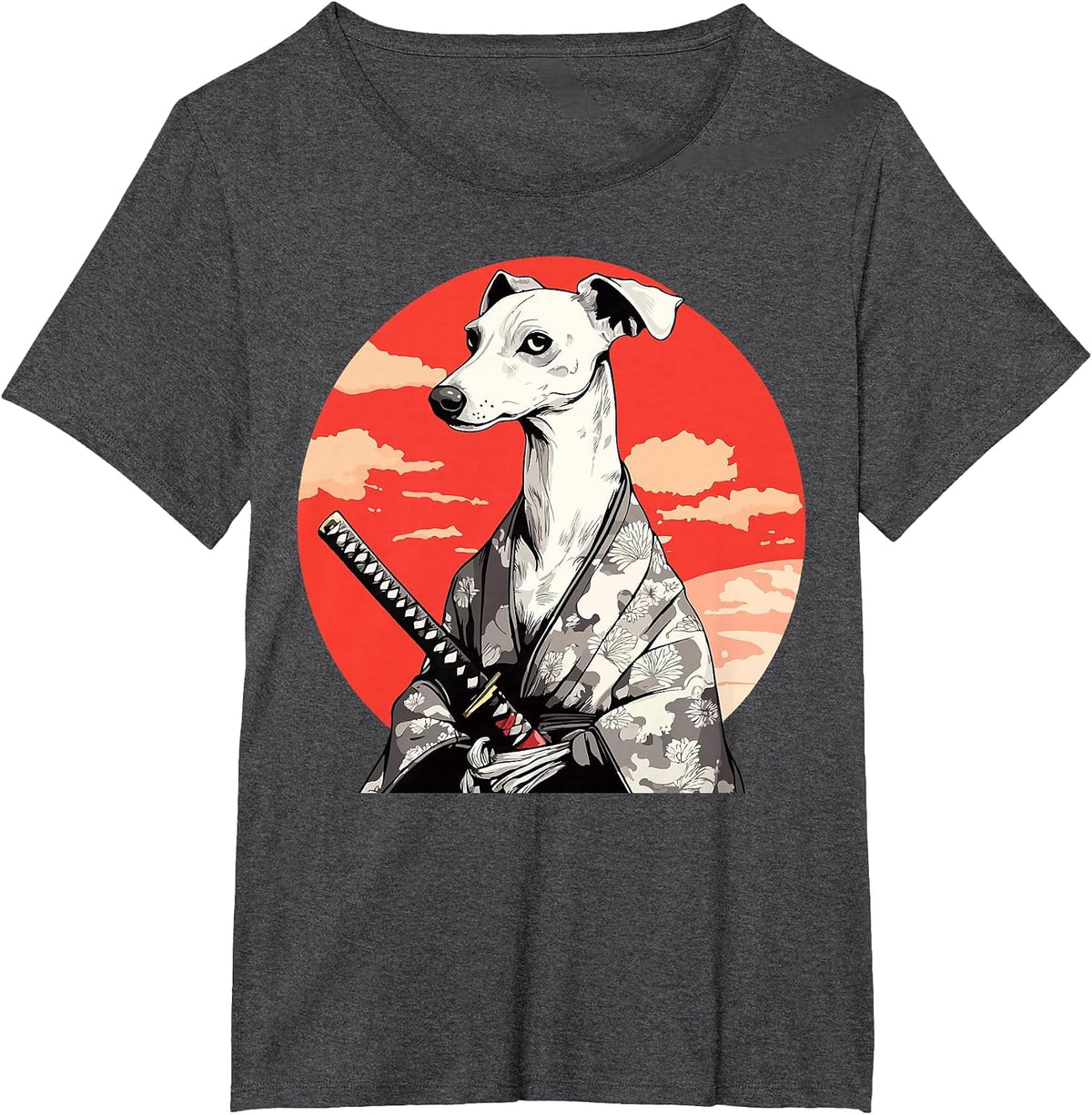 Italian Greyhound Dog Japanese Style Samurai Dogs T-Shirt - Dark Heather Grey