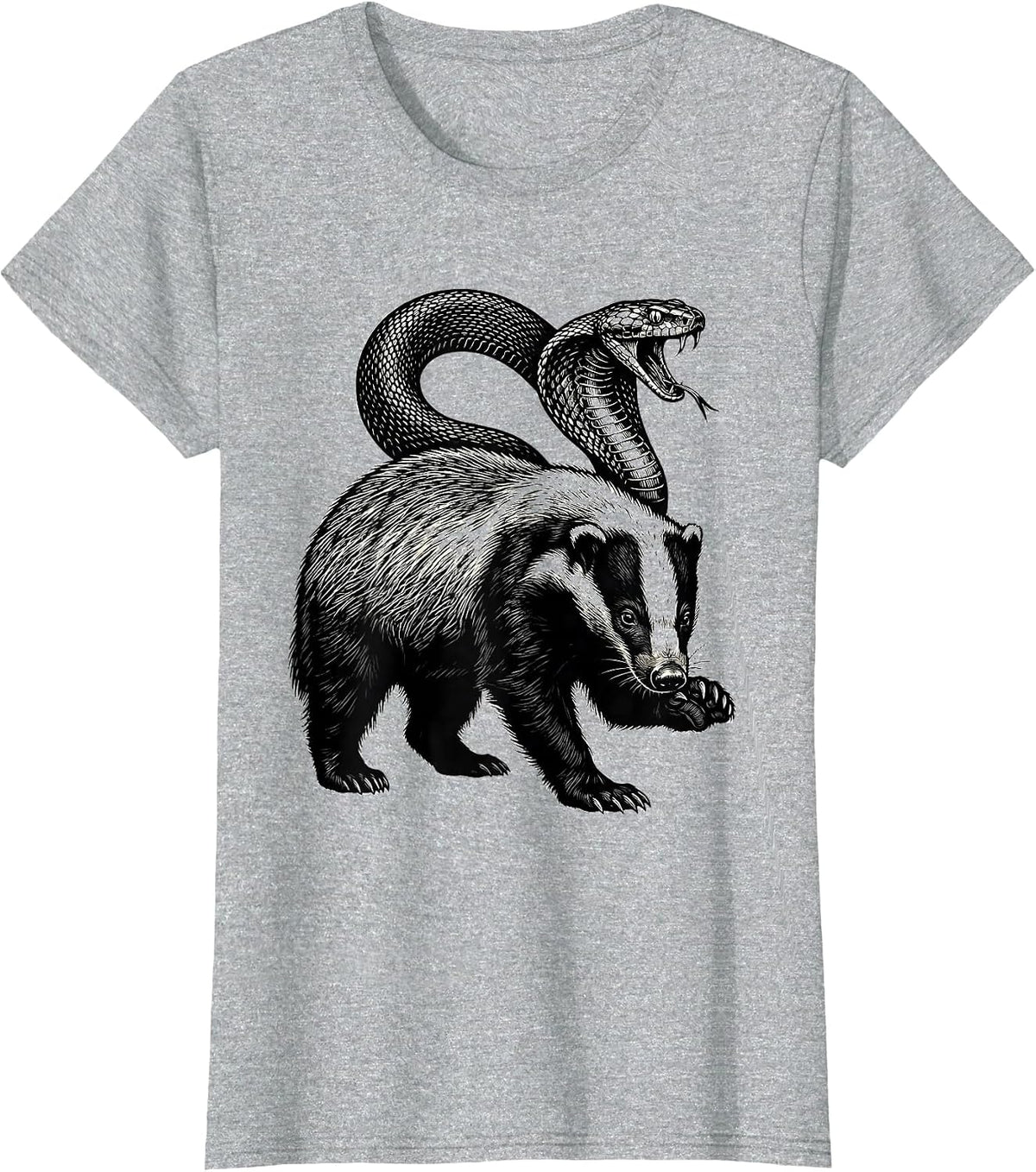 Low Honey Badger Calm Cobra Scratchboard Funny Animal Humor T-Shirt - Heather Grey
