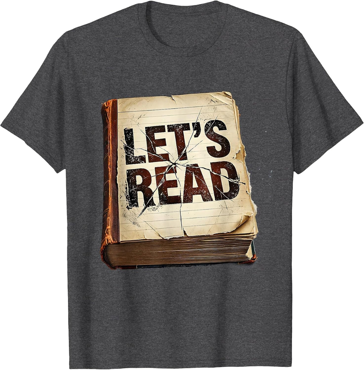 Let's Read Distressed Book Teacher English Literature Class T-Shirt - Dark Heather Grey