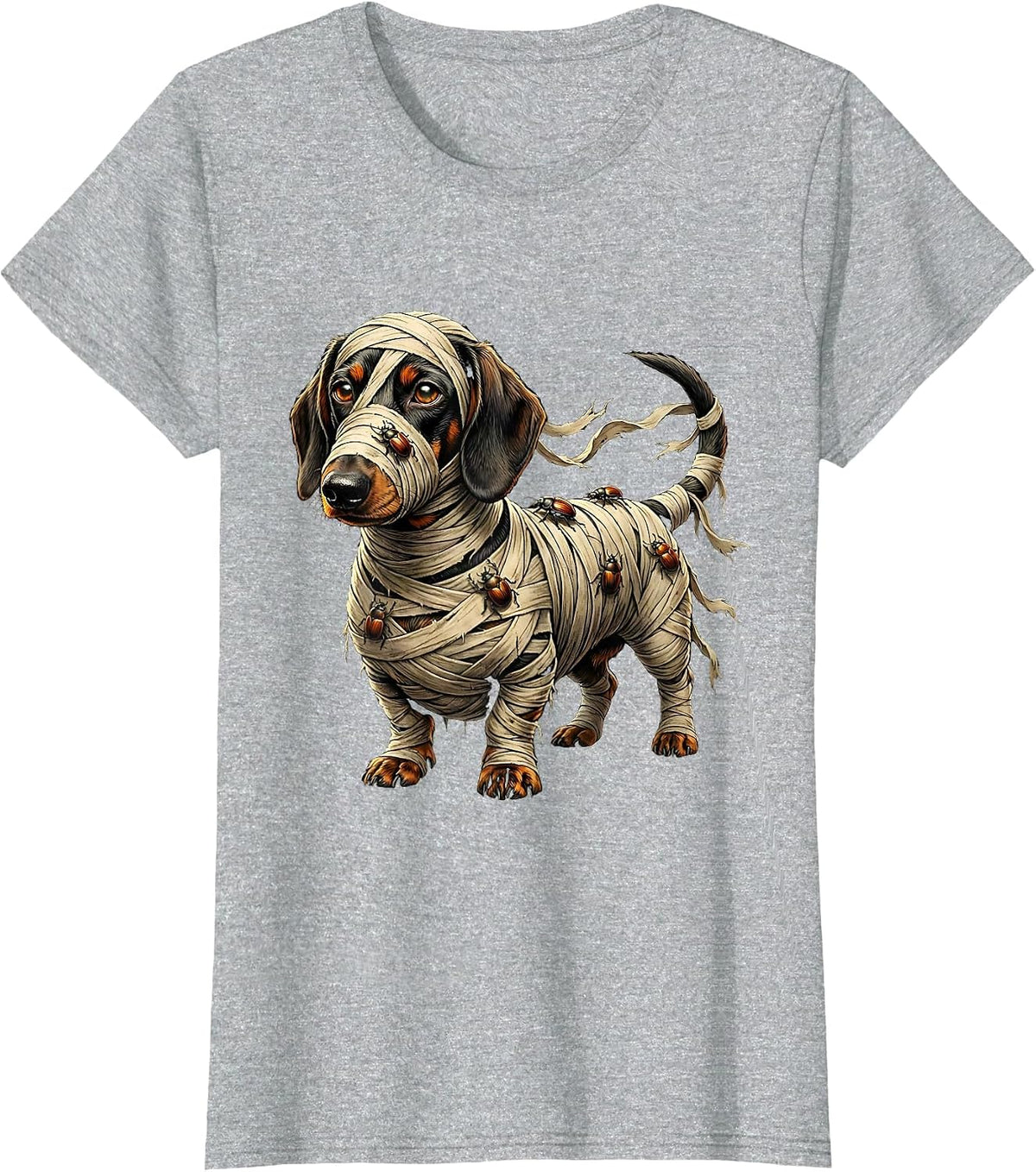 Dachshund Mummy Halloween Costume Dog T-Shirt - Heather Grey