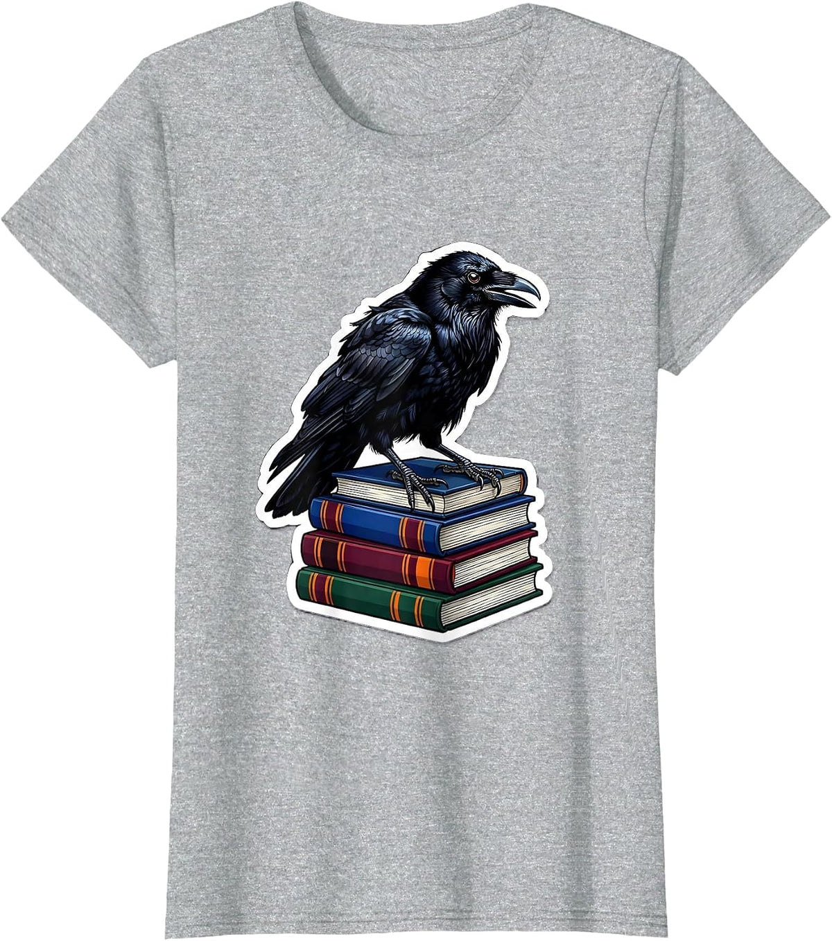 Women's Halloween Crow on Textbooks Teacher Design T-Shirt - Heather Grey