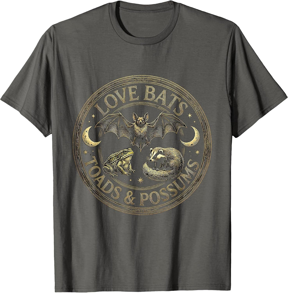 Men's Love Bats, Toads & Possums Mystic Celestial Nature Lover T-Shirt - Asphalt Grey