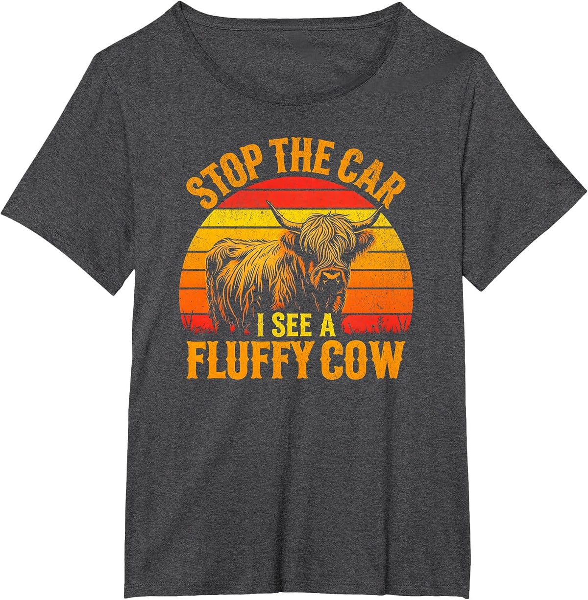 Stop The Car I See A Fluffy Cow Highland Cow Lover Funny T-Shirt - Dark Heather Grey