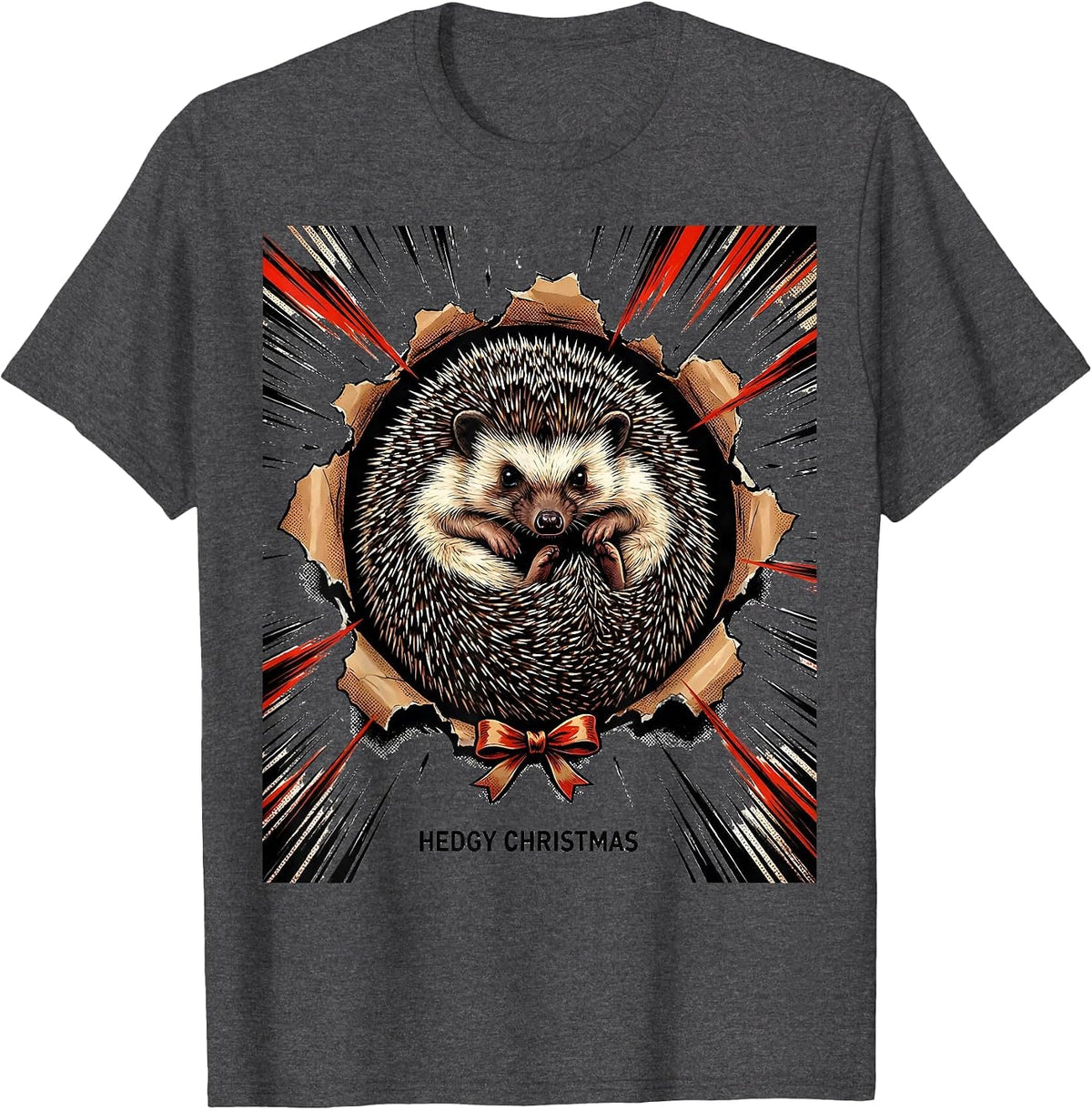 Men's Hedgy Christmas Cute Hedgehog Lover Whimsical Humor Gift T-Shirt - Dark Heather Grey